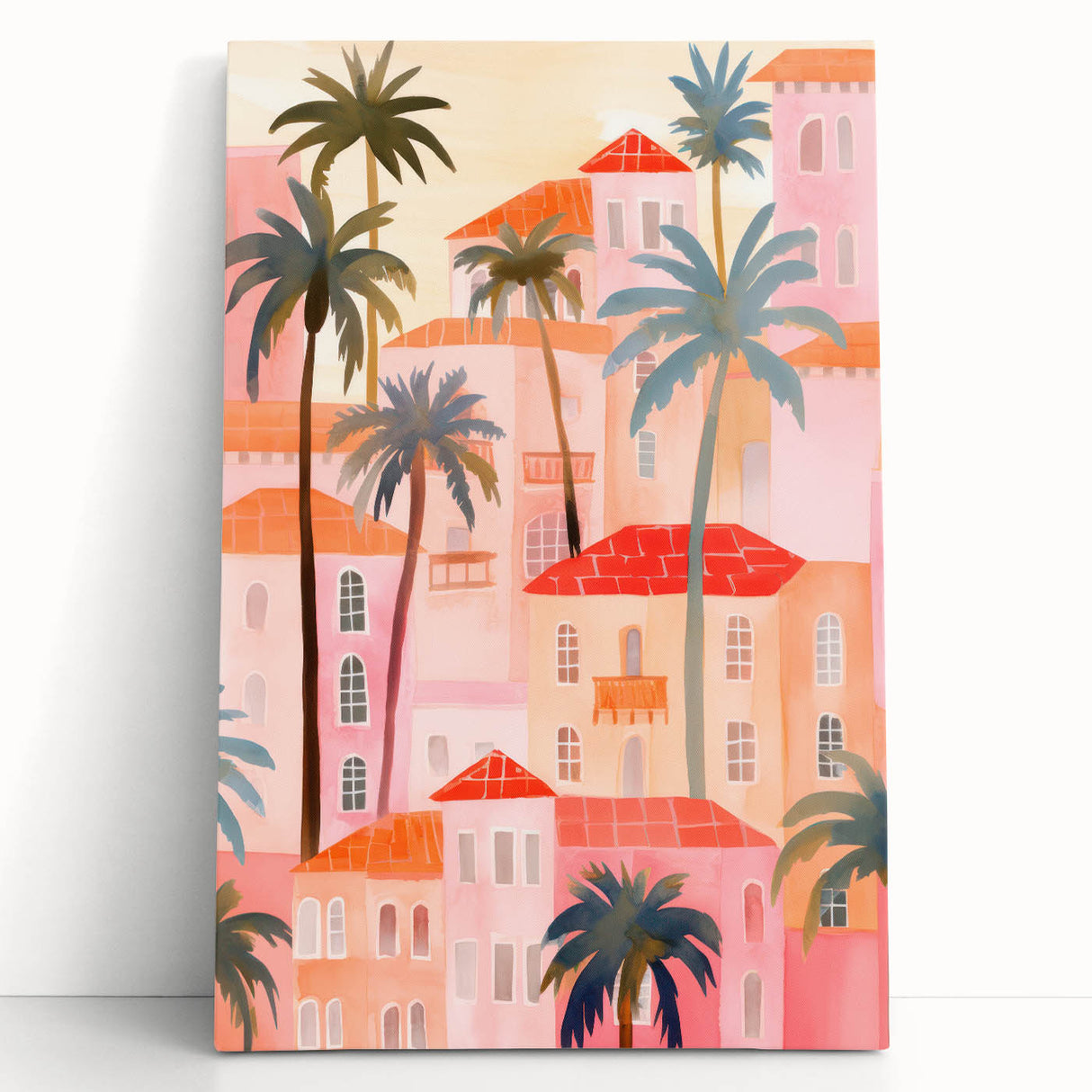 Maximalist Wall Art - Vibrant Mediterranean Cityscape with Palm Trees