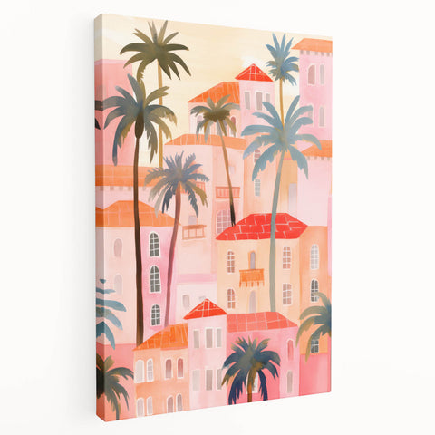 Maximalist Wall Art - Vibrant Mediterranean Cityscape with Palm Trees