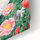 Maximalist Wall Art - Vibrant Nature Scene with White Hen and Flowers