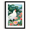 Maximalist Wall Art - Vibrant Nature Scene with White Hen and Flowers