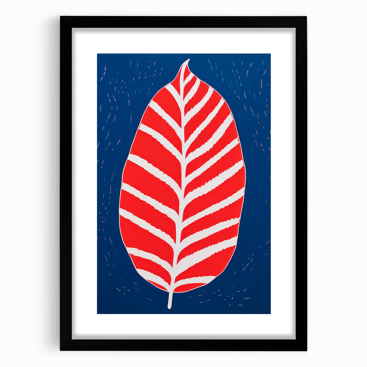 Maximalist Wall Art - Bold Abstract Leaf Design in Red and Blue Tones