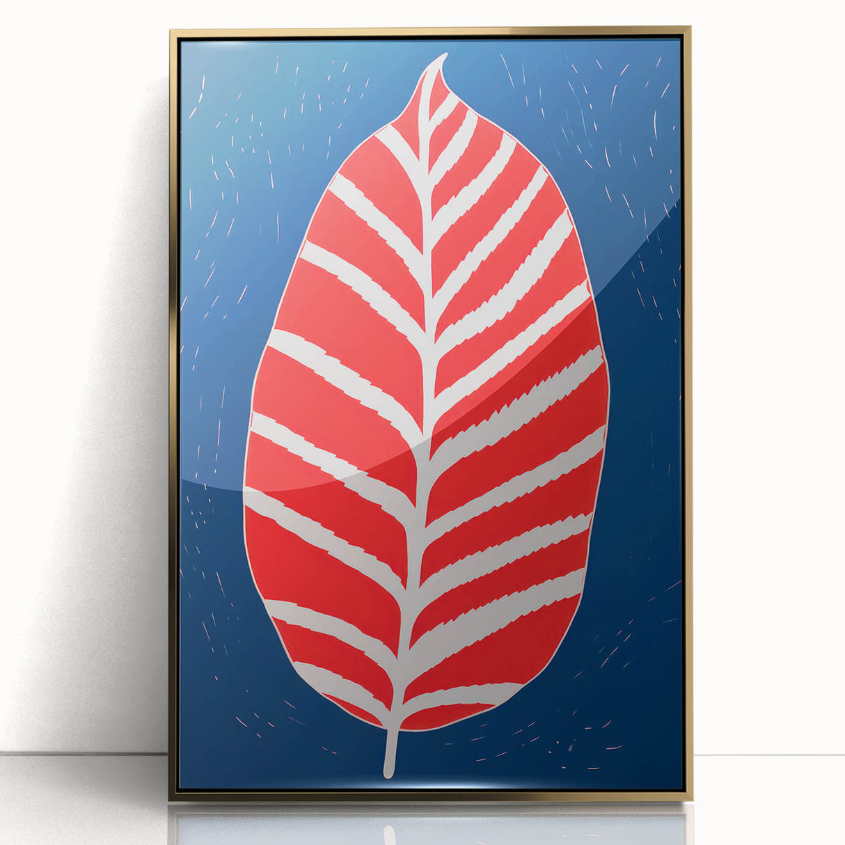 Maximalist Wall Art - Bold Abstract Leaf Design in Red and Blue Tones