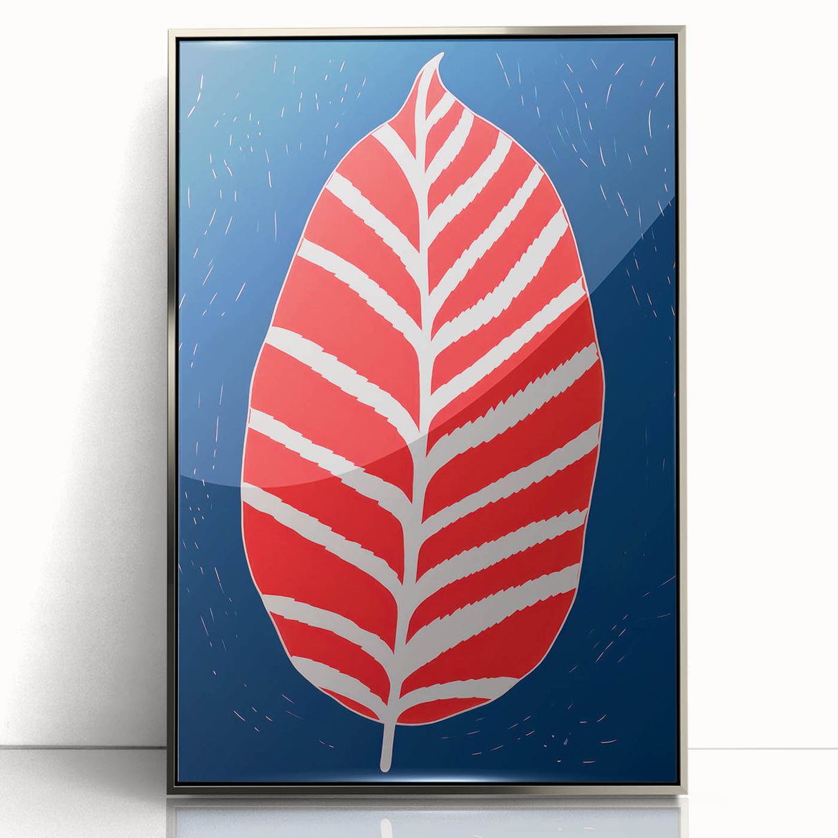 Maximalist Wall Art - Bold Abstract Leaf Design in Red and Blue Tones