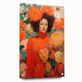 Maximalist Wall Art - Vibrant Floral Portrait with Bold Orange Hues
