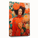 Maximalist Wall Art - Vibrant Floral Portrait with Bold Orange Hues