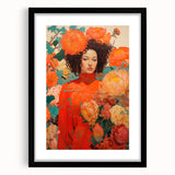 Maximalist Wall Art - Vibrant Floral Portrait with Bold Orange Hues