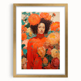 Maximalist Wall Art - Vibrant Floral Portrait with Bold Orange Hues