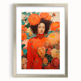 Maximalist Wall Art - Vibrant Floral Portrait with Bold Orange Hues