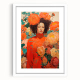 Maximalist Wall Art - Vibrant Floral Portrait with Bold Orange Hues
