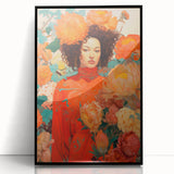 Maximalist Wall Art - Vibrant Floral Portrait with Bold Orange Hues