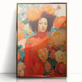 Maximalist Wall Art - Vibrant Floral Portrait with Bold Orange Hues