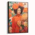 Maximalist Wall Art - Vibrant Floral Portrait with Bold Orange Hues