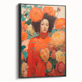 Maximalist Wall Art - Vibrant Floral Portrait with Bold Orange Hues