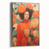 Maximalist Wall Art - Vibrant Floral Portrait with Bold Orange Hues