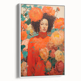 Maximalist Wall Art - Vibrant Floral Portrait with Bold Orange Hues