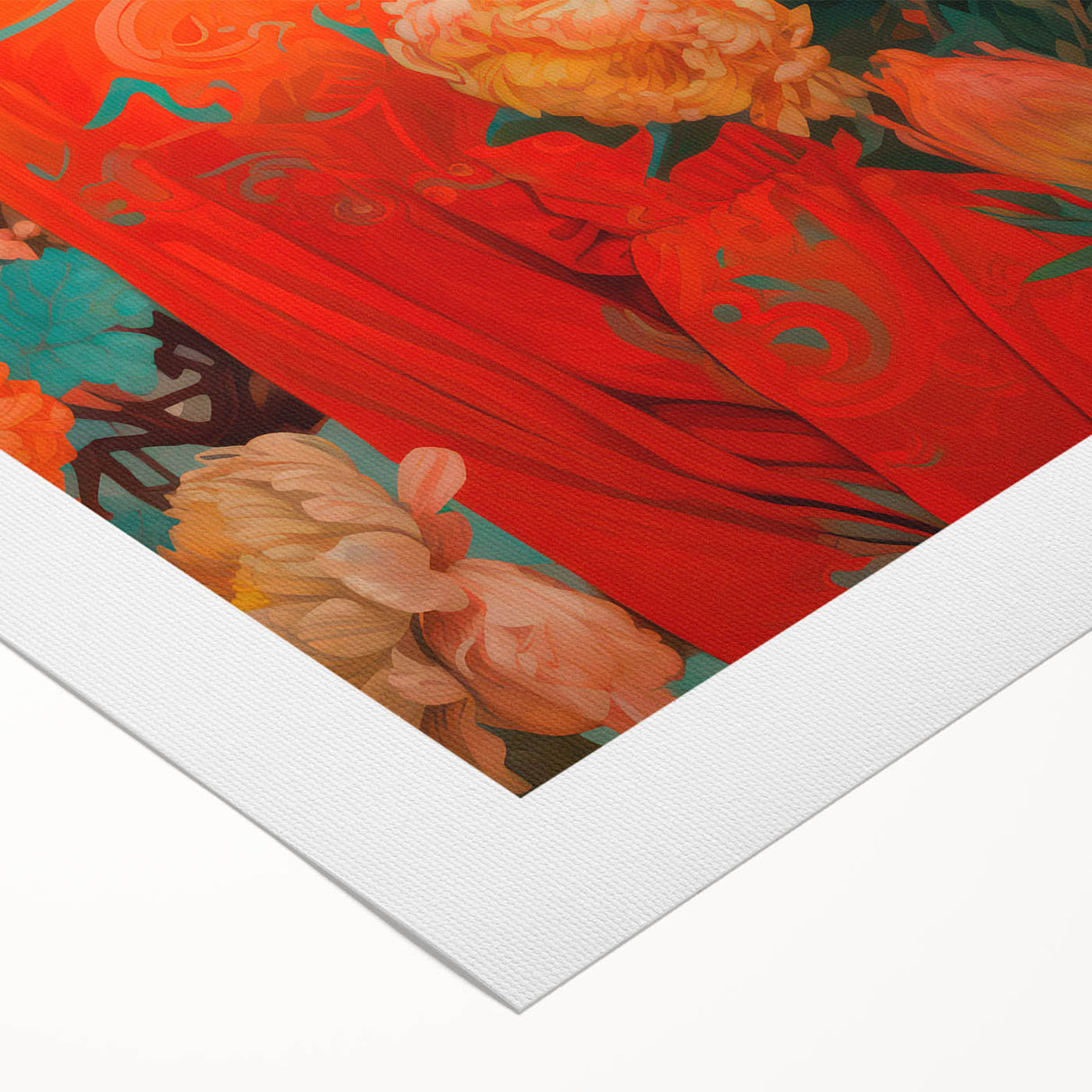 Maximalist Wall Art - Vibrant Floral Portrait with Bold Orange Hues