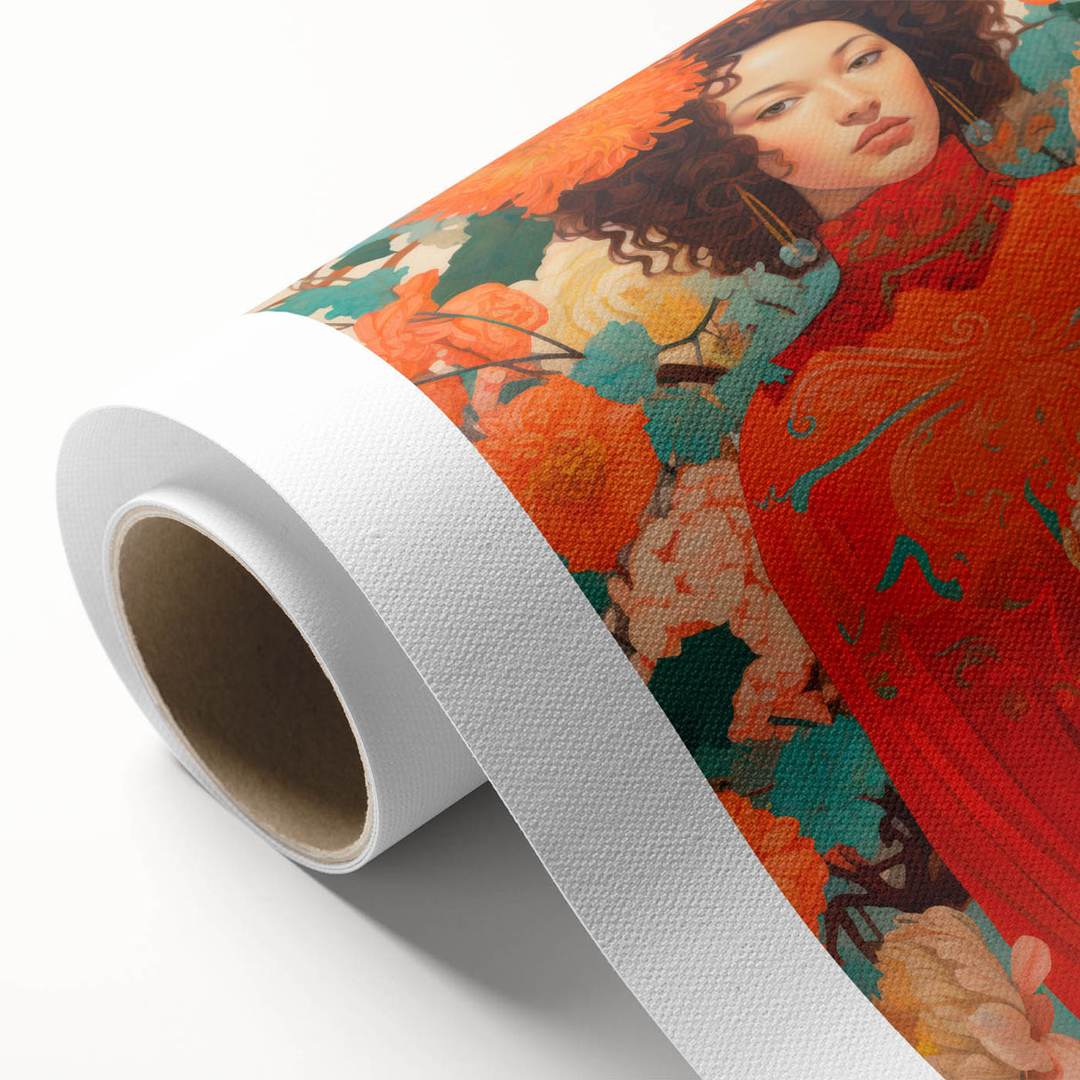 Maximalist Wall Art - Vibrant Floral Portrait with Bold Orange Hues