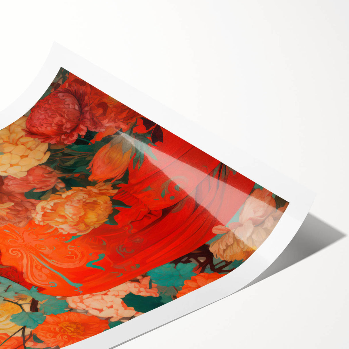 Maximalist Wall Art - Vibrant Floral Portrait with Bold Orange Hues