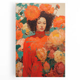 Maximalist Wall Art - Vibrant Floral Portrait with Bold Orange Hues
