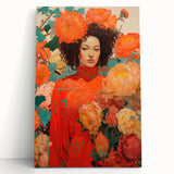Maximalist Wall Art - Vibrant Floral Portrait with Bold Orange Hues