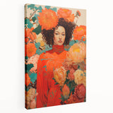 Maximalist Wall Art - Vibrant Floral Portrait with Bold Orange Hues
