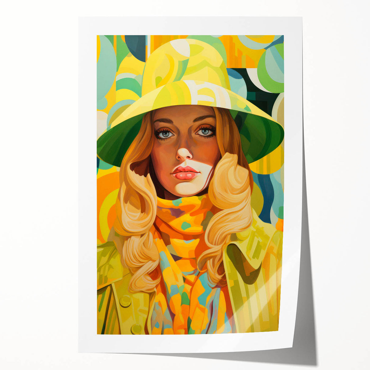Maximalist Wall Art - Bold Retro Portrait with Vibrant Yellow Accents