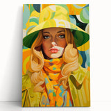Maximalist Wall Art - Bold Retro Portrait with Vibrant Yellow Accents
