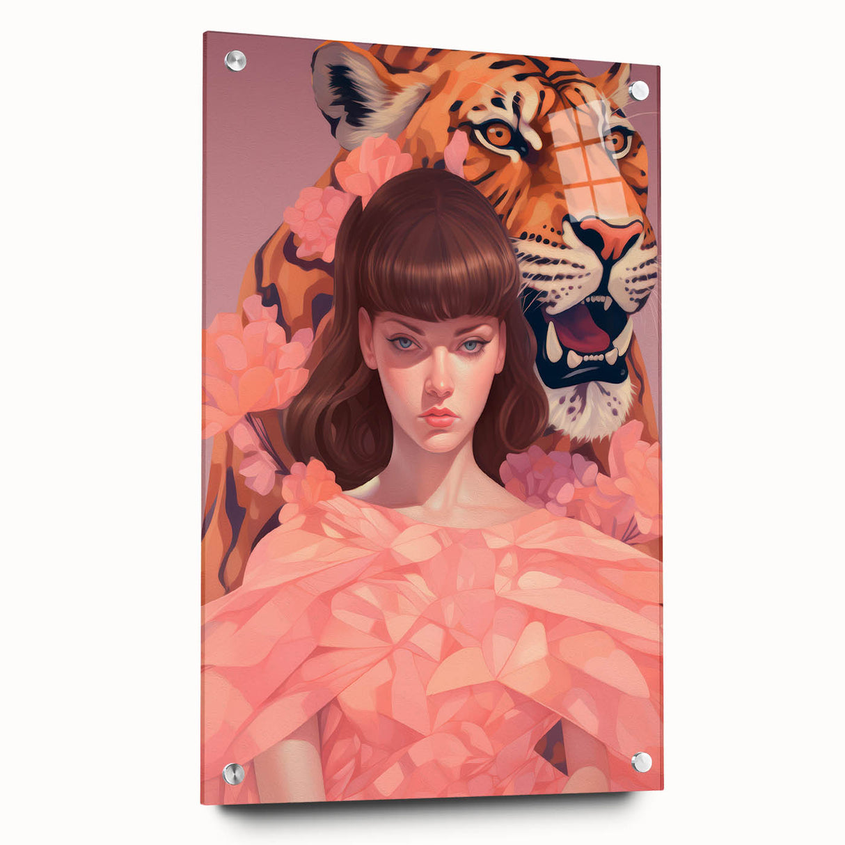 Maximalist Wall Art - Bold Tiger and Woman Portrait for Eclectic Decor