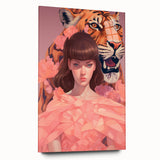 Maximalist Wall Art - Bold Tiger and Woman Portrait for Eclectic Decor