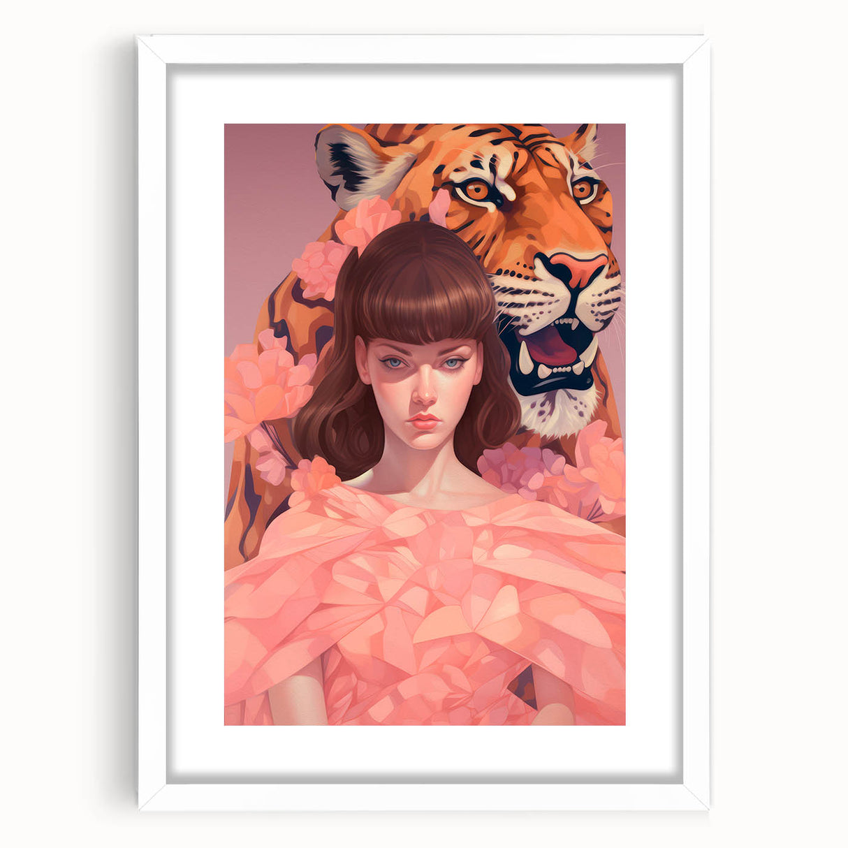 Maximalist Wall Art - Bold Tiger and Woman Portrait for Eclectic Decor
