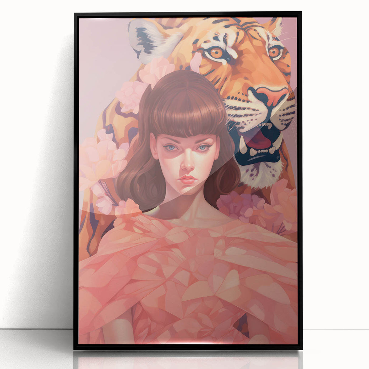 Maximalist Wall Art - Bold Tiger and Woman Portrait for Eclectic Decor