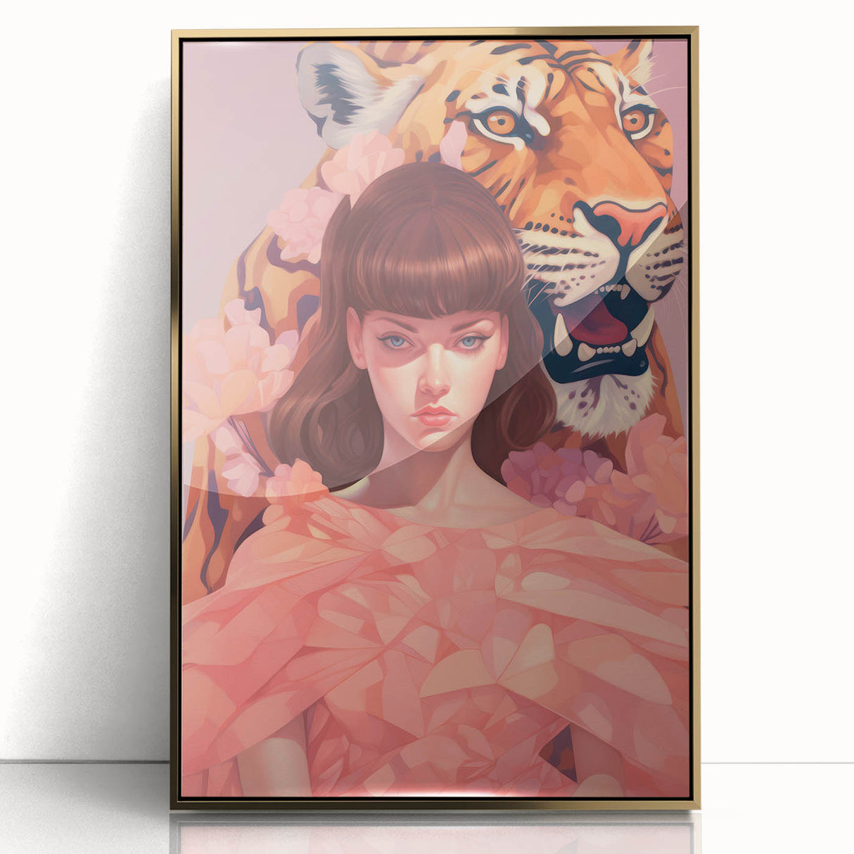 Maximalist Wall Art - Bold Tiger and Woman Portrait for Eclectic Decor