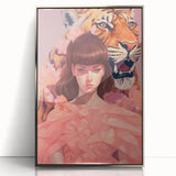 Maximalist Wall Art - Bold Tiger and Woman Portrait for Eclectic Decor