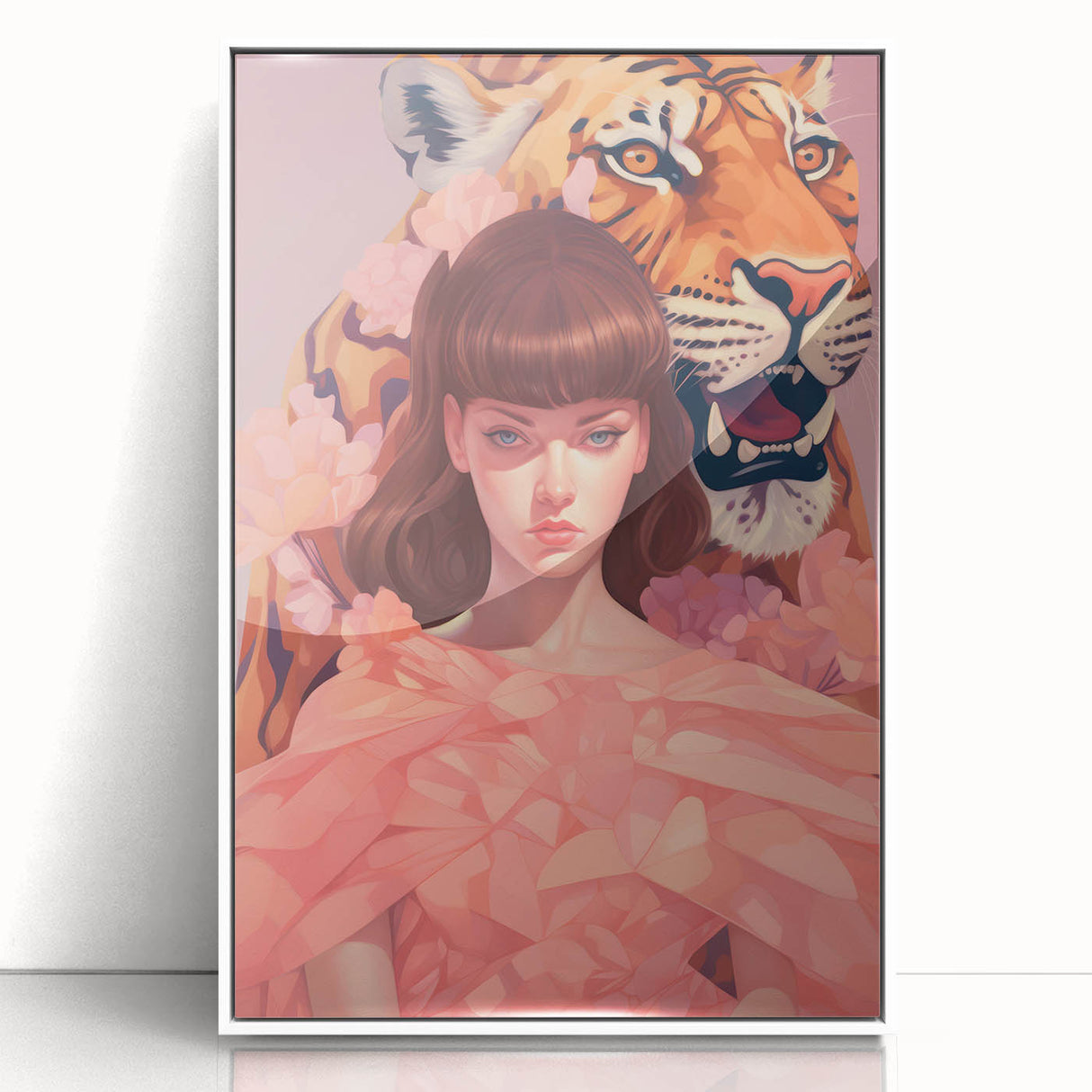 Maximalist Wall Art - Bold Tiger and Woman Portrait for Eclectic Decor