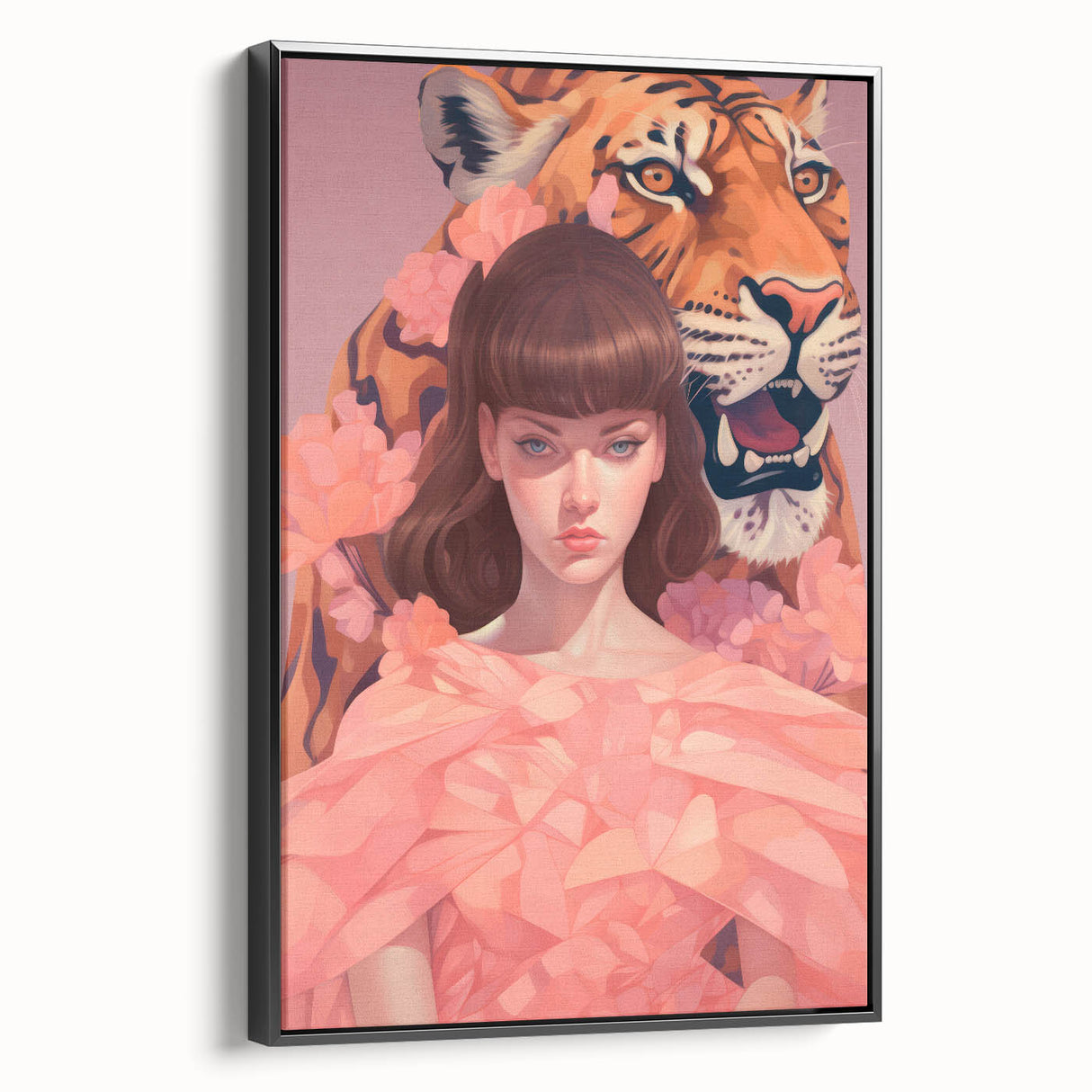 Maximalist Wall Art - Bold Tiger and Woman Portrait for Eclectic Decor