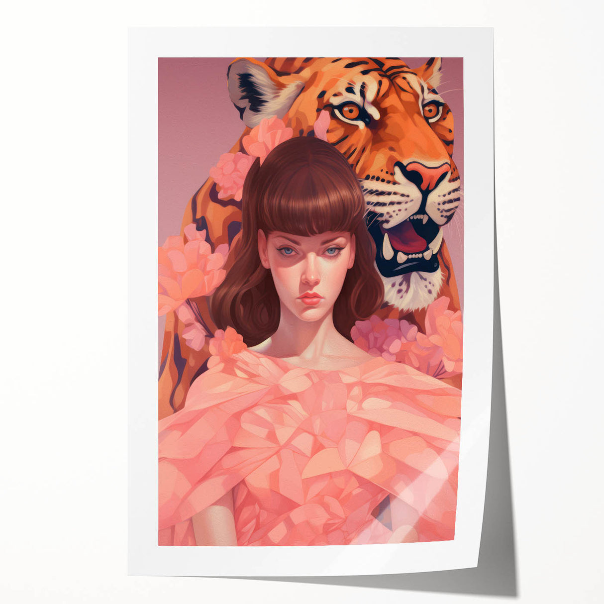 Maximalist Wall Art - Bold Tiger and Woman Portrait for Eclectic Decor