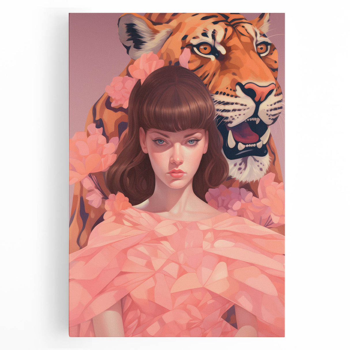 Maximalist Wall Art - Bold Tiger and Woman Portrait for Eclectic Decor