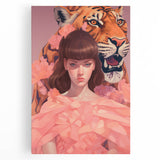 Maximalist Wall Art - Bold Tiger and Woman Portrait for Eclectic Decor