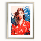 Maximalist Wall Art - Vibrant Tropical Portrait with Bold Red Accents