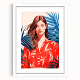 Maximalist Wall Art - Vibrant Tropical Portrait with Bold Red Accents