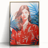 Maximalist Wall Art - Vibrant Tropical Portrait with Bold Red Accents