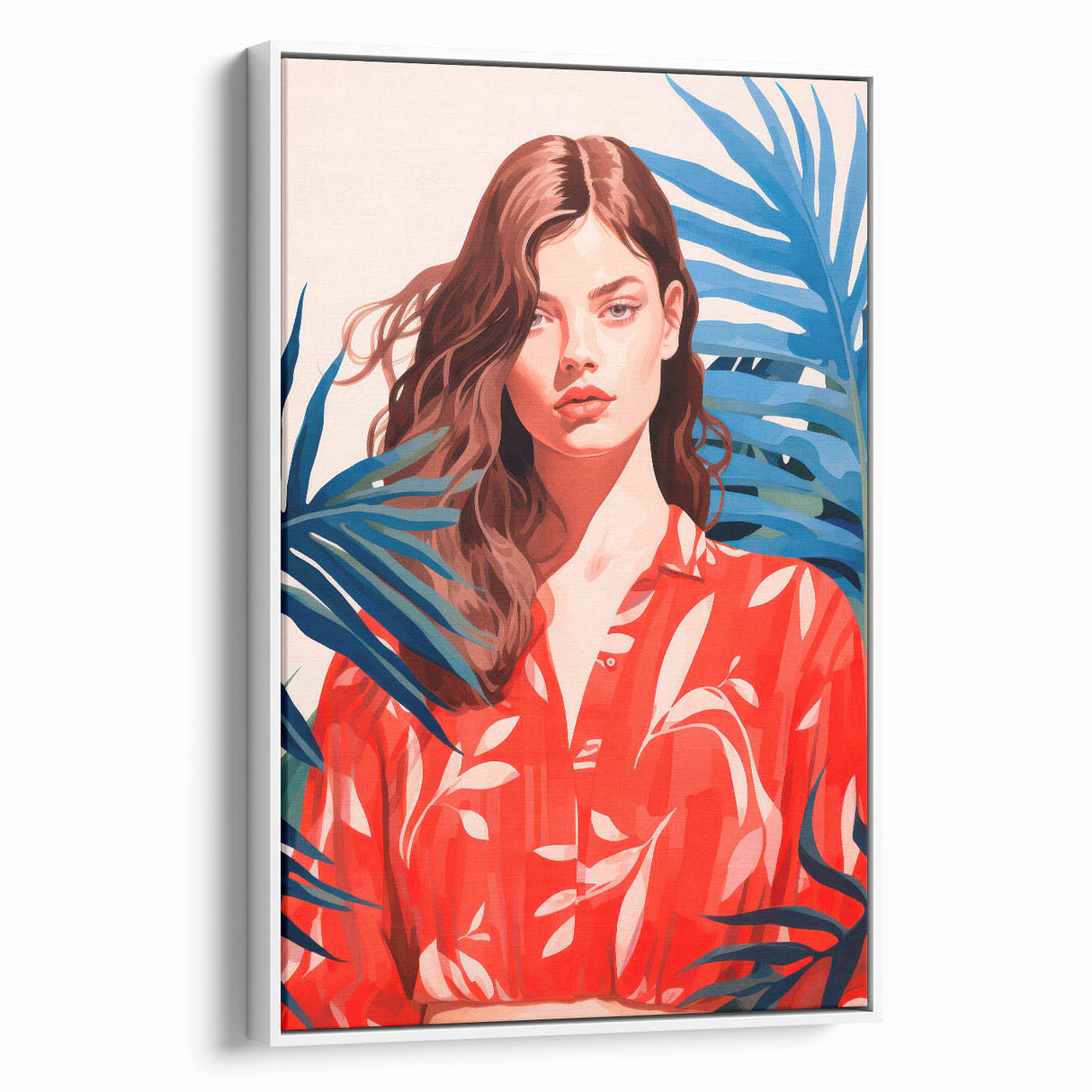 Maximalist Wall Art - Vibrant Tropical Portrait with Bold Red Accents