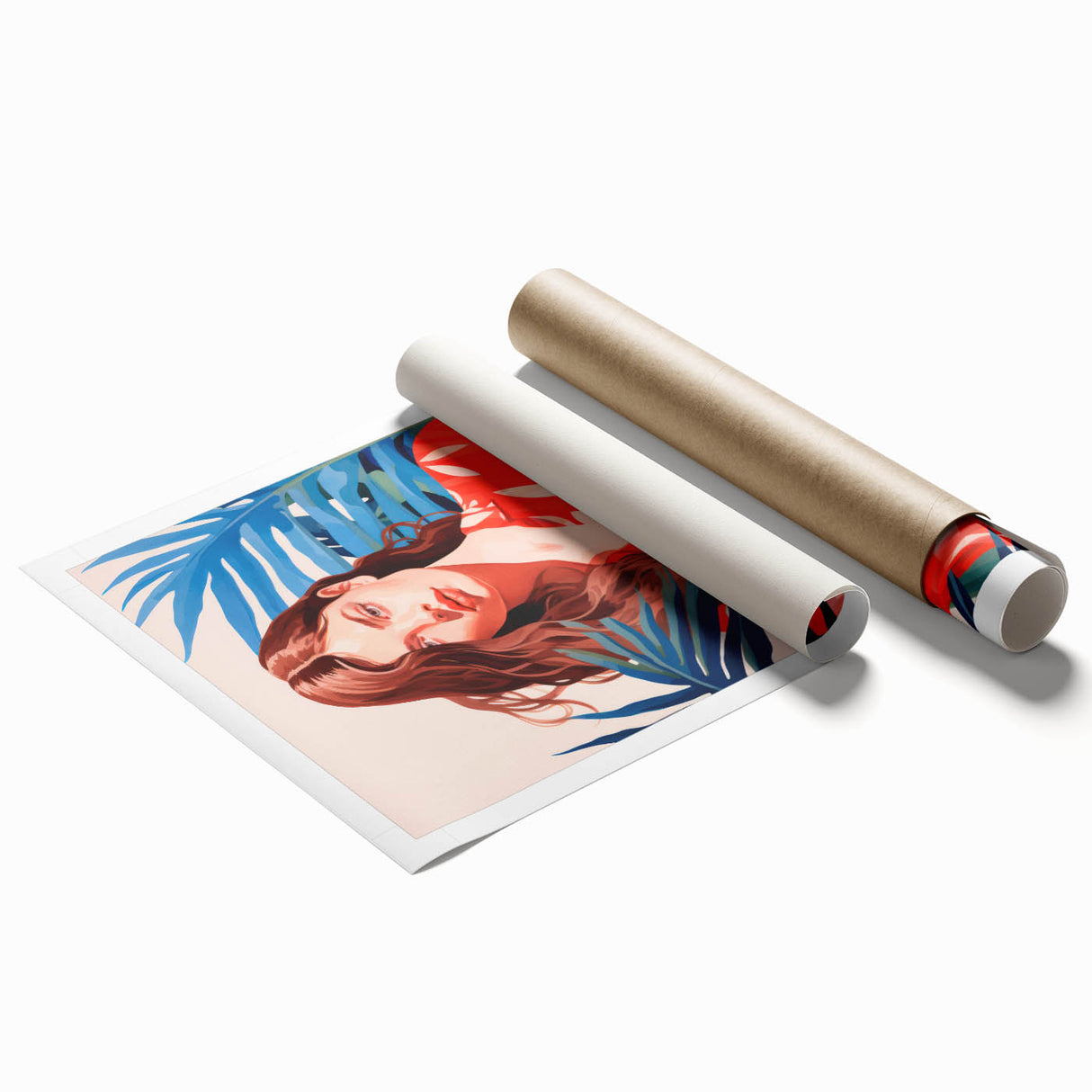 Maximalist Wall Art - Vibrant Tropical Portrait with Bold Red Accents