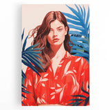 Maximalist Wall Art - Vibrant Tropical Portrait with Bold Red Accents