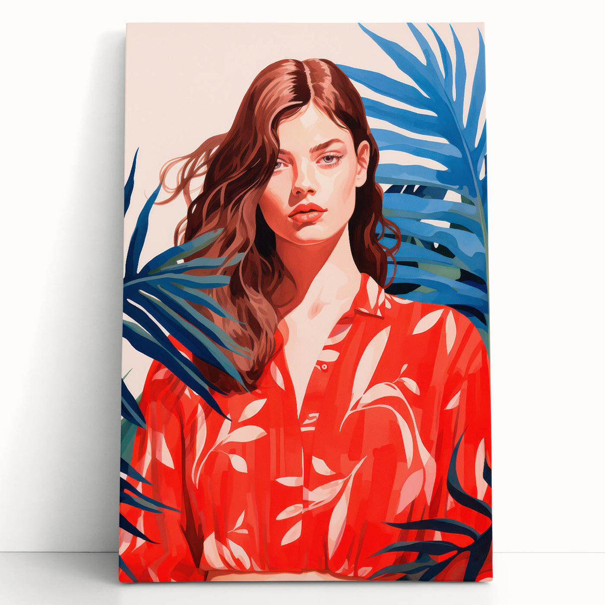 Maximalist Wall Art - Vibrant Tropical Portrait with Bold Red Accents