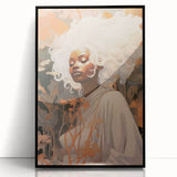 Maximalist Wall Art - Ethereal Portrait with Bold White Hair and Warm Hues