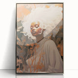 Maximalist Wall Art - Ethereal Portrait with Bold White Hair and Warm Hues