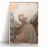 Maximalist Wall Art - Ethereal Portrait with Bold White Hair and Warm Hues