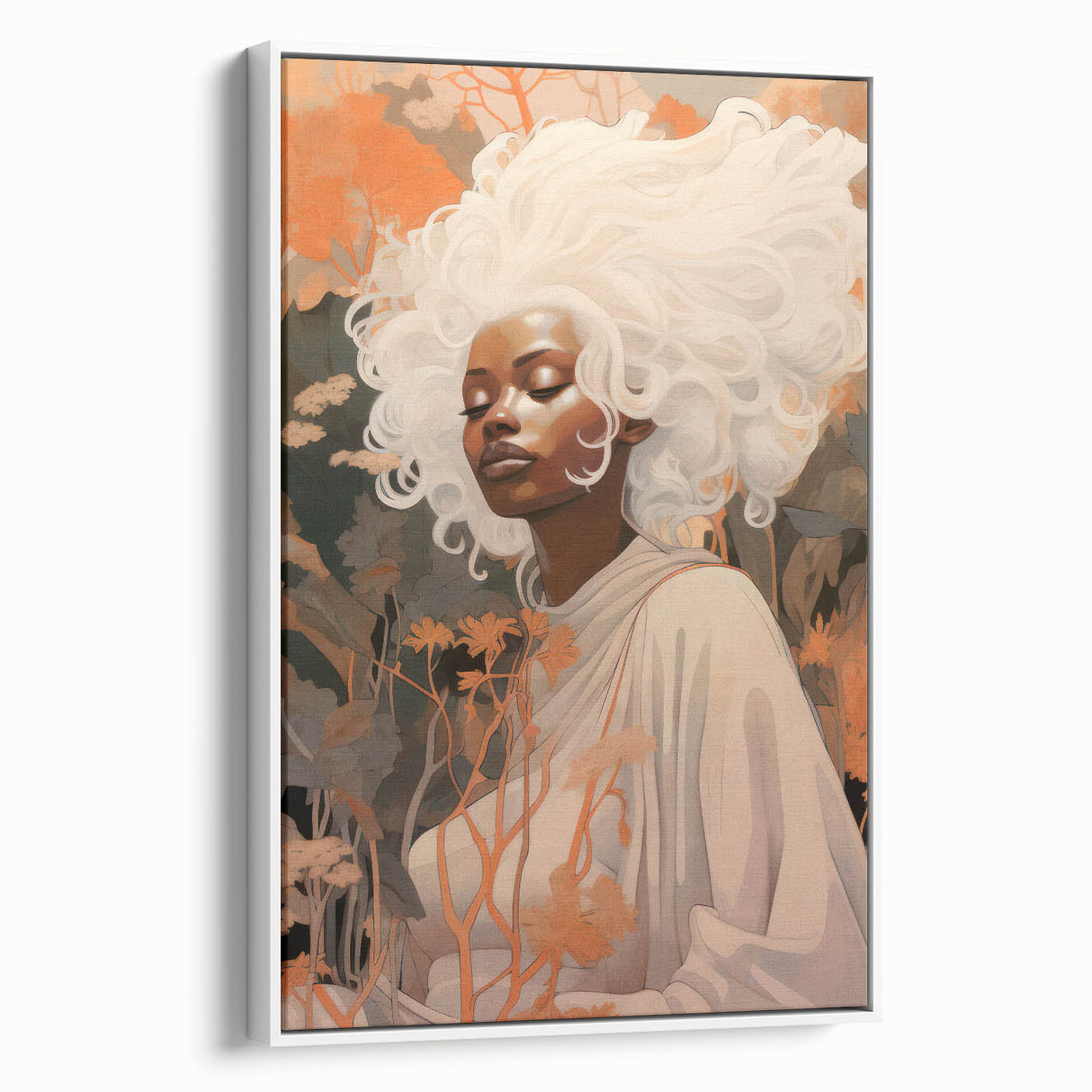 Maximalist Wall Art - Ethereal Portrait with Bold White Hair and Warm Hues