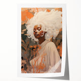 Maximalist Wall Art - Ethereal Portrait with Bold White Hair and Warm Hues